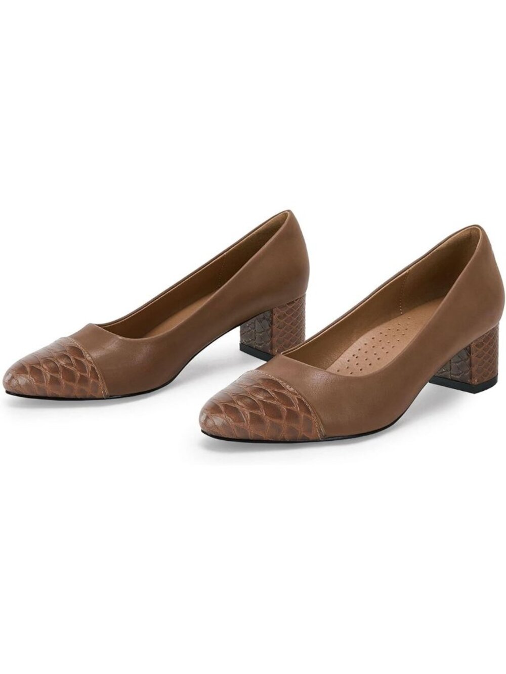 Rilista Size 7.5 Pumps Closed Toe Low Block Heel Faux Leather Snakeskin Slip-On - Picture 2 of 7
